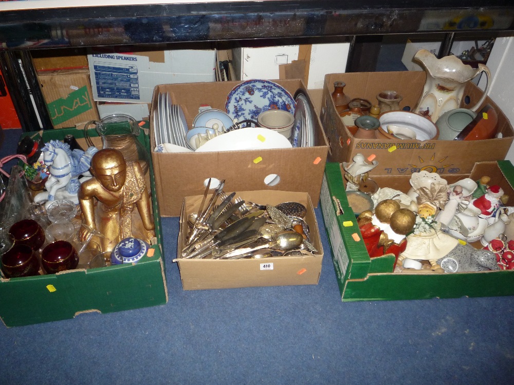 Five boxes of ceramics, glass, cutlery etc