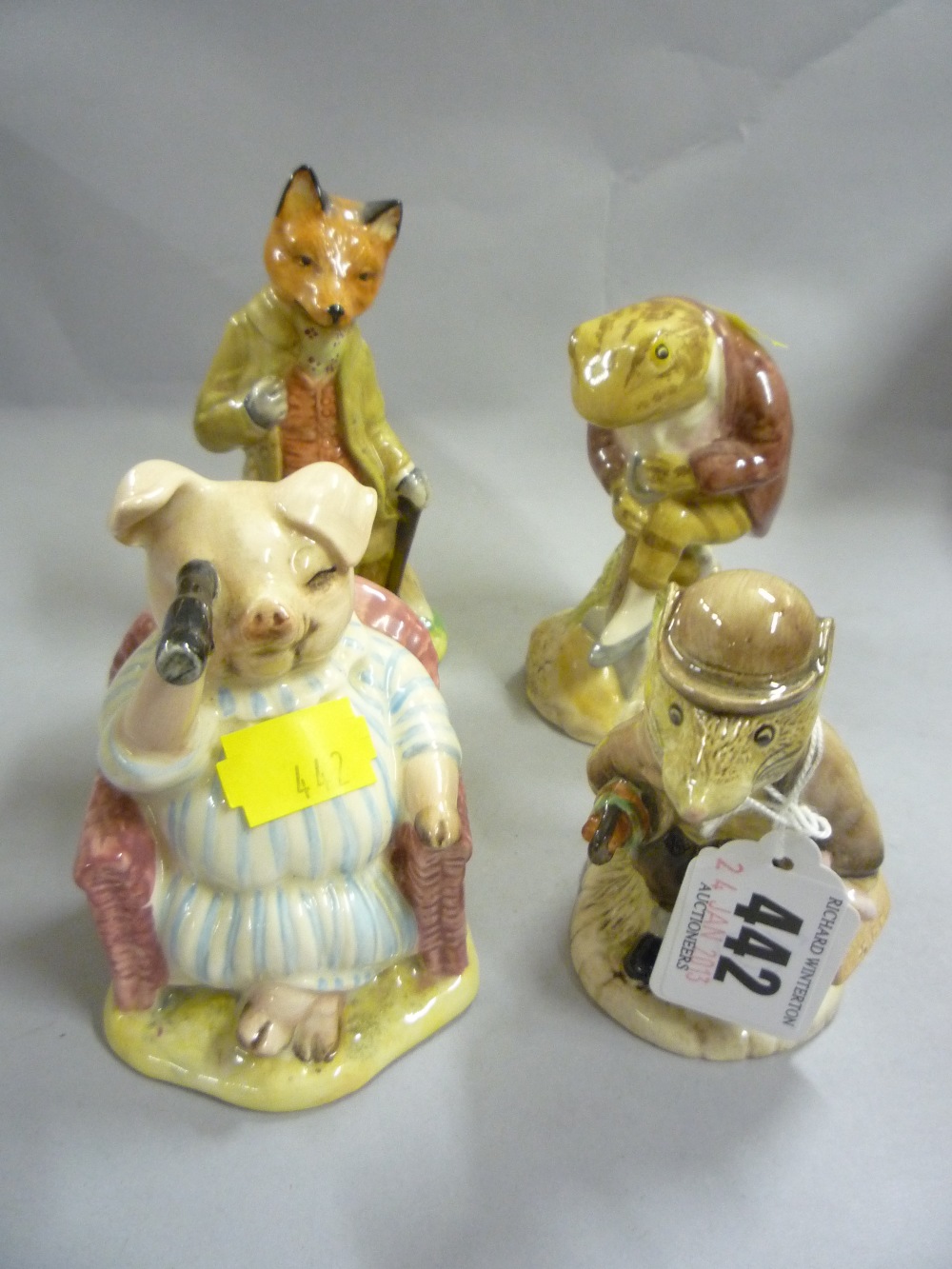 Four Royal Albert Beatrix Potter figures, BP6a, `Johnny Town-Mouse with Bag`, `Little Pig Robinson