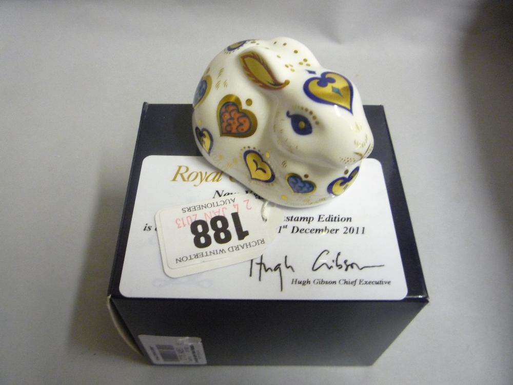 A boxed Royal Crown Derby gold backstamp `New Year Rabbit` paperweight (with certificate)