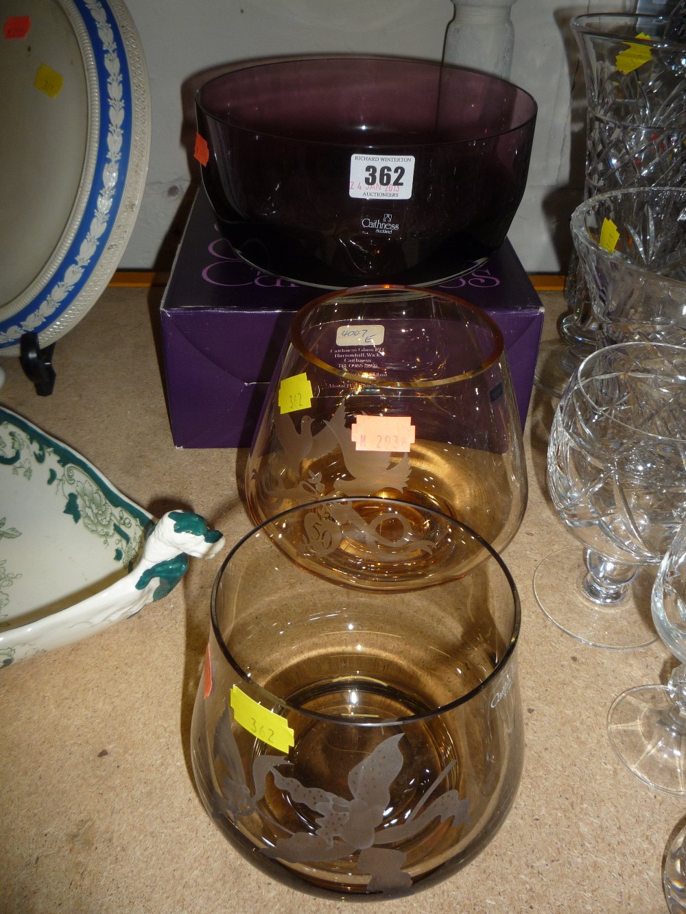 A boxed Caithness glass bowl and two Caithness vases (3)