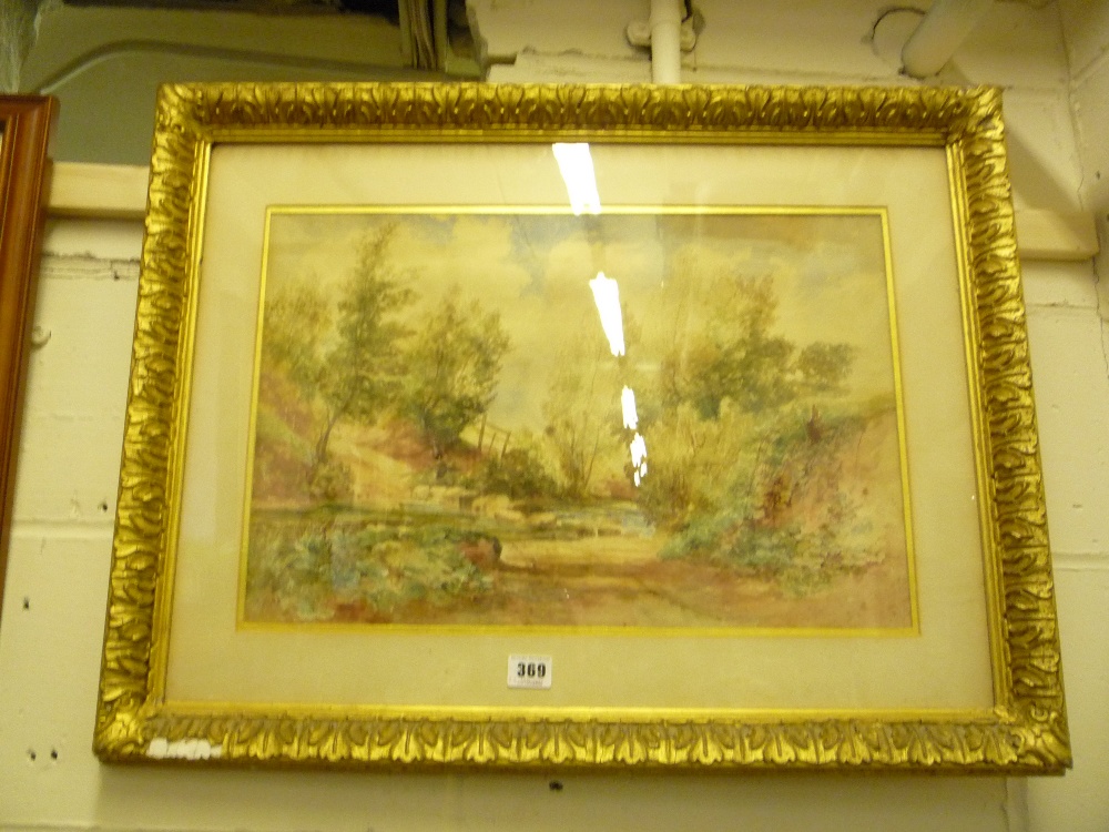 Curdie, J (XIX), rural landscape, watercolour heightened, signed and dated 1880, gilt frame