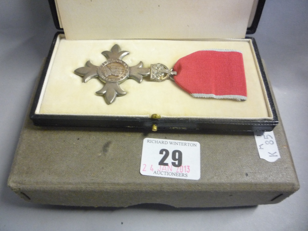 An MBE (Civil) in original Royal Mint case Awarded to Charles A. Allen with certificate dated 1st