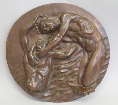 Gnista, Erik (1898-1954), a patinated circular bronze figural plaque of two figures, c.1929, the