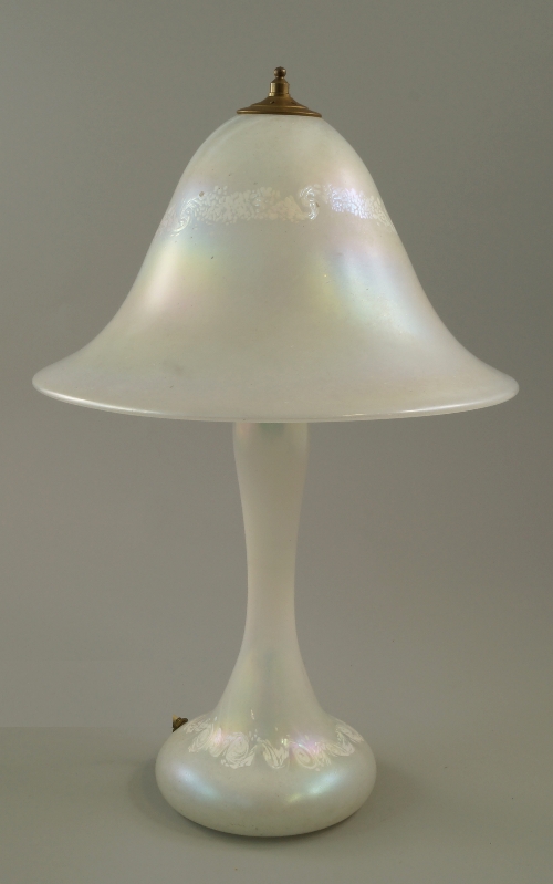 John Ditchfield, British, late 20th century - A glass mushroom form table lamp, of pearlescent