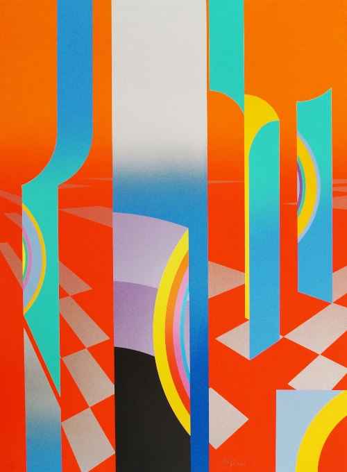 Anthony Benjamin, British 1931-2002- `Untitled Orange` and `Untitled Blue`; screenprints, two,