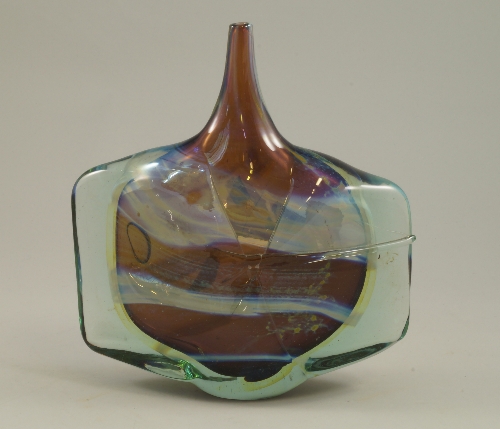 A Mdina axe head iridescent glass vase designed by Michael Harris, British, (1933-1994), flaring