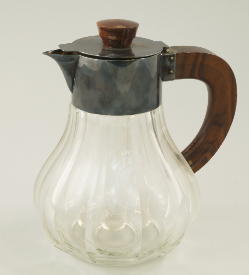 A WMF glass and white metal mounted lemonade jug, mid 20th century, of faceted baluster form, the