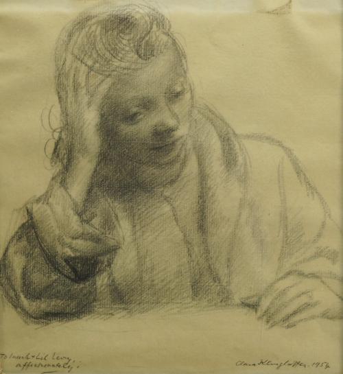 Clara Klinghoffer, Austrian 1900-1972- Portrait of a girl; pencil, signed, dated 1954 and dedicated,