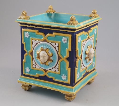 A TC Brown Westhead Moore & Co majolica jardiniere, late 19th/ early 20th century, of square form,