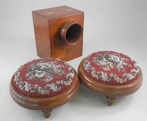 A mahogany ballot box, 19th century, of rectangular form, with circular aperture to the front