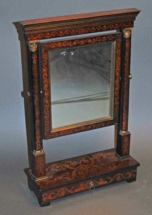 A 19th century Dutch walnut dressing table mirror, ormolu mounted and floral marquetry decorated,