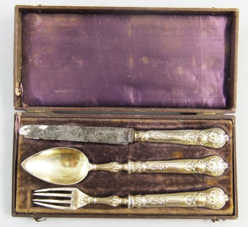 A silver fork spoon and knife set, French, mid 19th century, the knife with steel blade, French