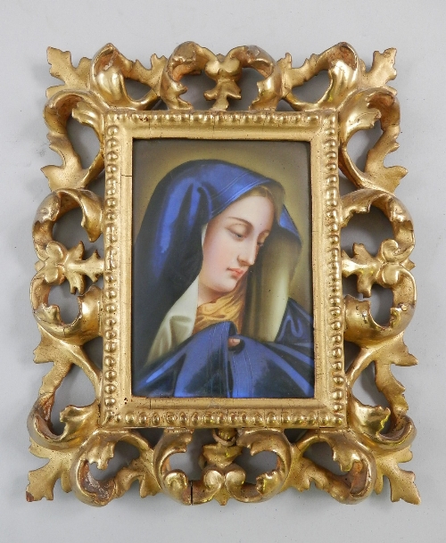 A Continental Berlin style painted porcelain plaque of the Madonna after a painting by Carlo