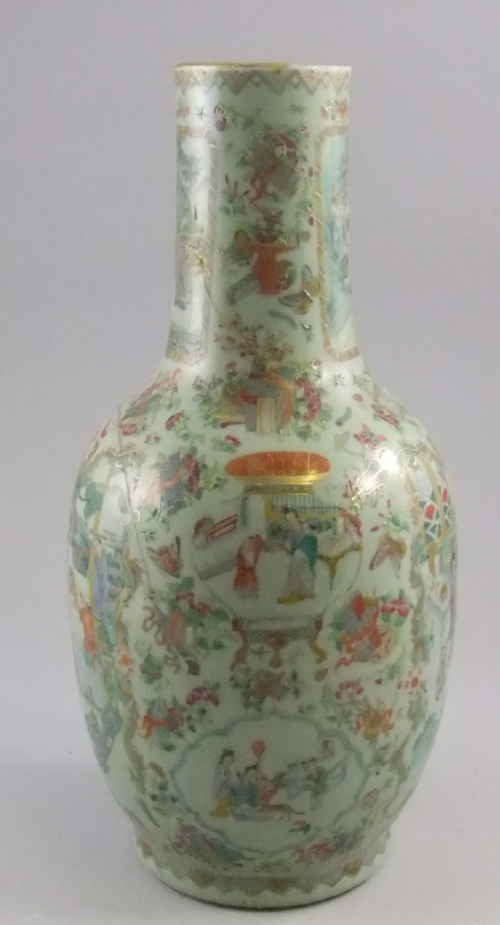 A large Chinese famille rose bottle vase, late 19th/ early 20th century, slender neck leading to
