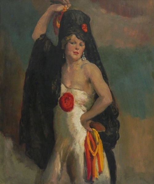 Gerald Spencer-Pryse RBA, British 1882-1956- Portrait of a lady dressed as a Spanish dancer; oil