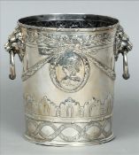 A 19th century Continental silver ice bucket The embossed tapering cylindrical body decorated with
