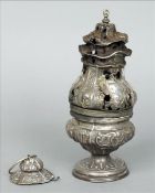 An 18th/19th century Continental unmarked white metal thurible The pierced two part vessel