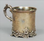A Victorian silver Christening mug, hallmarked London 1844, maker`s mark of EJEW The main body