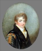 ENGLISH SCHOOL (19th century) Portrait Miniature of a Young Man in Academic Robes Watercolour on