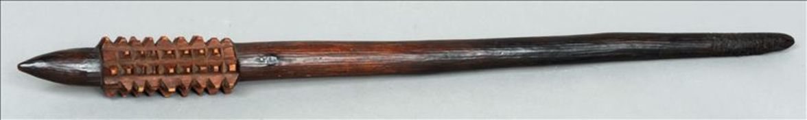 An unusual 19th century Australian Aboriginal carved wooden missile club With a carved "pineapple"