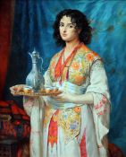 DECORATIVE SCHOOL (contemporary) Portrait of a Young Woman in Orientalist Costume Oil on panel 51