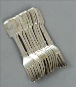 Twelve Victorian silver Fiddle and Thread pattern forks, nine hallmarked London 1898, three London