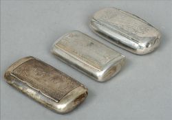 Three Continental silver snuff boxes Each of hinged rounded rectangular form and variously