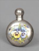 A Victorian enamel decorated silver scent bottle, possibly hallmarked Birmingham 1857, maker`s