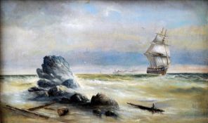 ENGLISH SCHOOL (19th century) Off Lands End Oil on canvas 80 x 49 cms, framed Generally in good