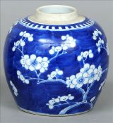 A Chinese blue and white porcelain ginger jar Typically decorated with blossom sprays, blue