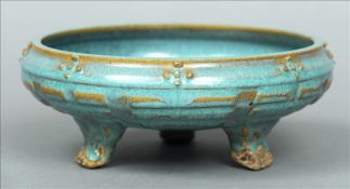 A Ming style stoneware censor or bulb pot The thickly glazed turquoise body with geometric