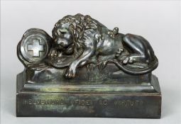 A patinated bronze model of the Lion of Lucerne Typically modelled, standing on a plinth base. 19