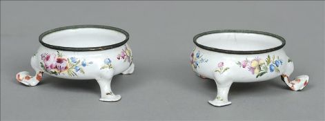 A pair of late 18th/early 19th century enamelled salts Each decorated with flowering boughs and