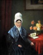 ENGLISH NAIVE SCHOOL (19th century) Portrait of a Woman, seated in and interior Oil on board