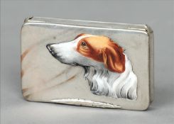A late 19th/early 20th century Continental silver and enamelled snuff box The rounded rectangular