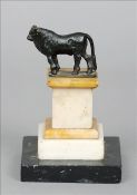 A 19th century Grand Tour patinated bronze and marble model of a bull The cast bronze animal mounted