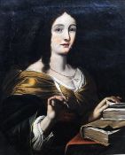 ENGLISH SCHOOL (17th/18th century) Portrait of a Lady, holding a quill Oil on canvas 59 x 72 cms,