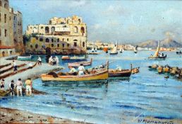 ALESSANDRO MONSAGRATI (1884-1966) Italian Fishing in the Bay of Naples Oil on board Signed 23 x 16