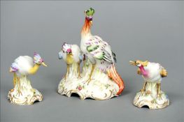 Three late 19th/early 20th century Naples porcelain birds Each painted model with gilt