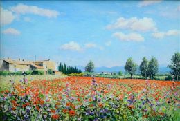 *AR JOHN DONALDSON (20th century) British Champs de Coquelicots a Carces Oil on board Signed 49 x 34