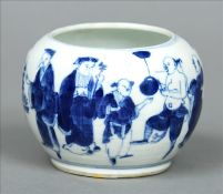 A Chinese blue and white porcelain bowl The exterior decorated with ten immortals, blue painted four