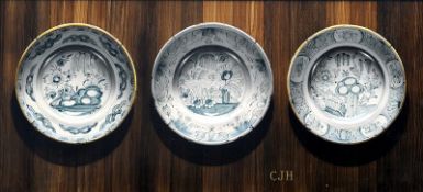 *AR CHRISTOPHER JOHN HARRISON (born 1945) British Three Delft Plates Oil on panel Signed with