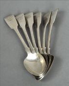 A set of six Victorian silver Fiddle pattern tablespoons, hallmarked London 1840, maker`s mark of GA