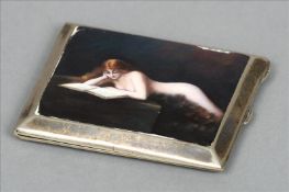 A late 19th/early 20th century Continental enamelled cigarette case The front decorated with a naked