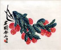 QI BAI SHI (1864-1957) Chinese Blossom Watercolour incorporating calligraphic script and red seal