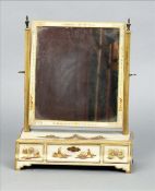 A chinoiserie lacquered dressing table mirror The rectangular plate supported by gadrooned uprights,