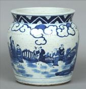 A Chinese blue and white jardiniere The squat flared neck above figures in various landscapes. 32