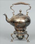 A George III silver kettle on stand, probably hallmarked London 1762, maker`s mark of CH The bulbous