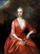 ENGLISH SCHOOL (18th century) Portrait of a Lady, three quarter length, seated in a landscape in a
