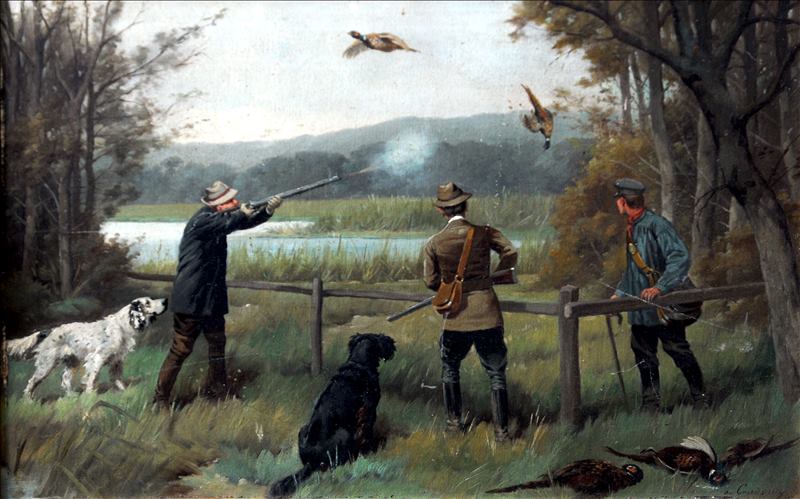 CHARLES-FERNAND DE CONDAMY (1855-circa 1913) French Pheasant Shooting Oil on board Signed, stamped